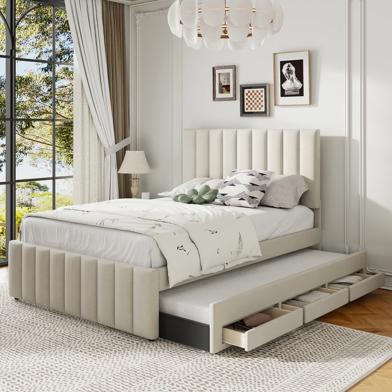 Upholstered Platform Bed with Trundle 1