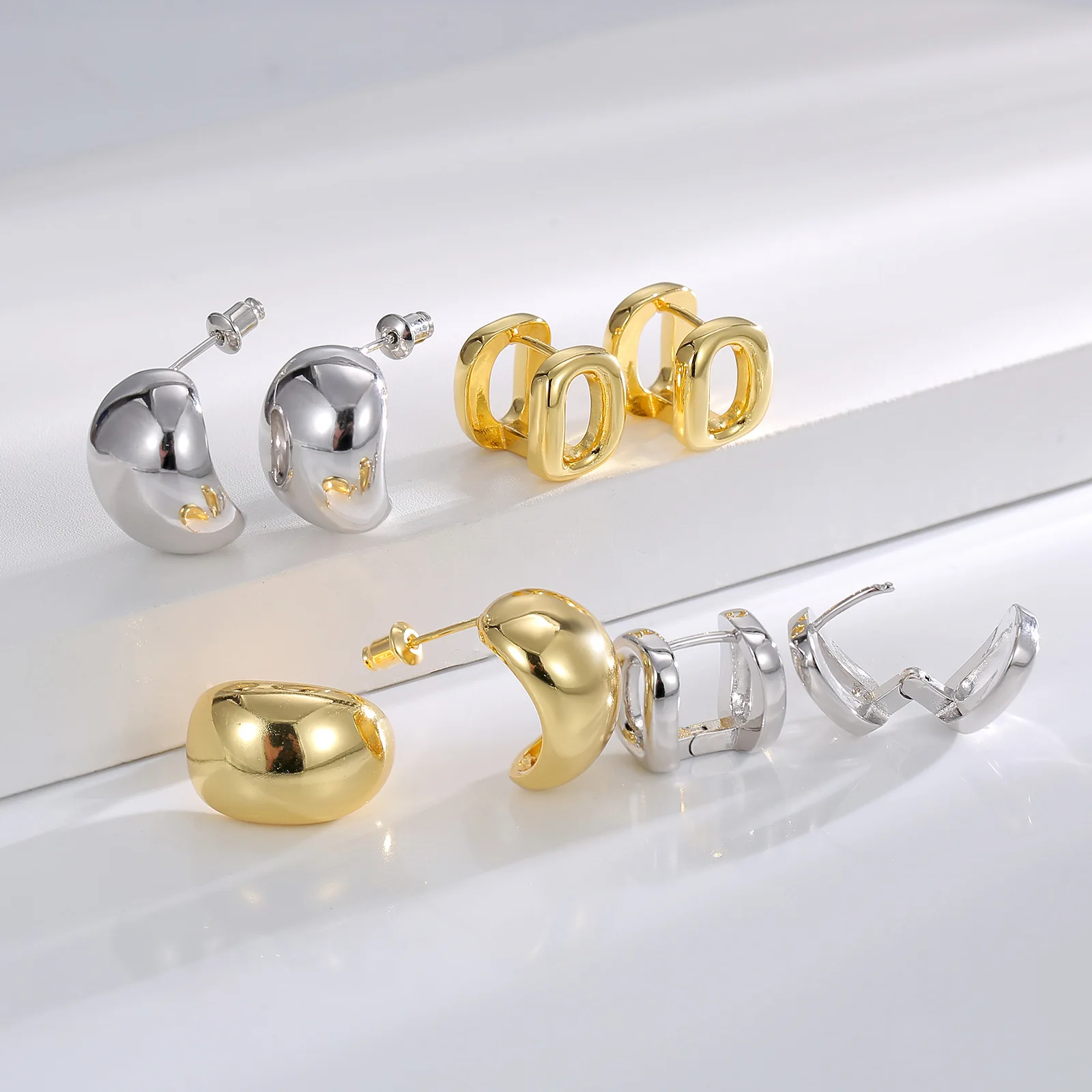 6 Pairs Chunky Hoop Earrings Set 14K Gold Silver Irregular Jewelry Lightweight Earring Gifts for Women Girls