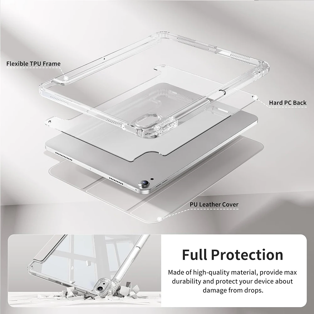 Crystal Clear Tablet Case with Pencil Slot and Auto Sleep/Wake Functionality