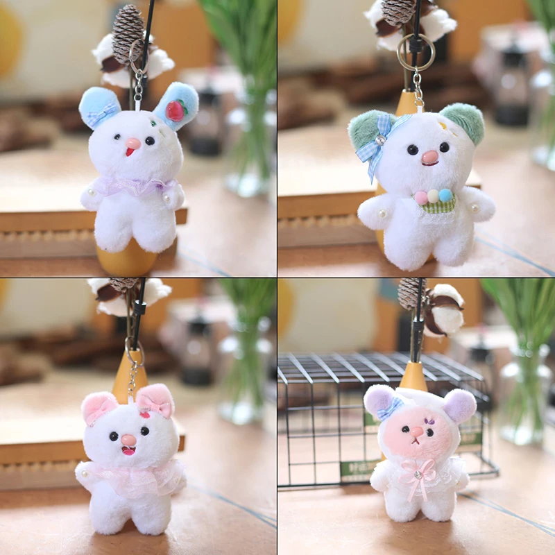 

Kawaii Soft Cute Piglet Pendant Keychain DIY Trinket Kids Stuffed Animal Toys Cartoon Bear Bag Car Accessories