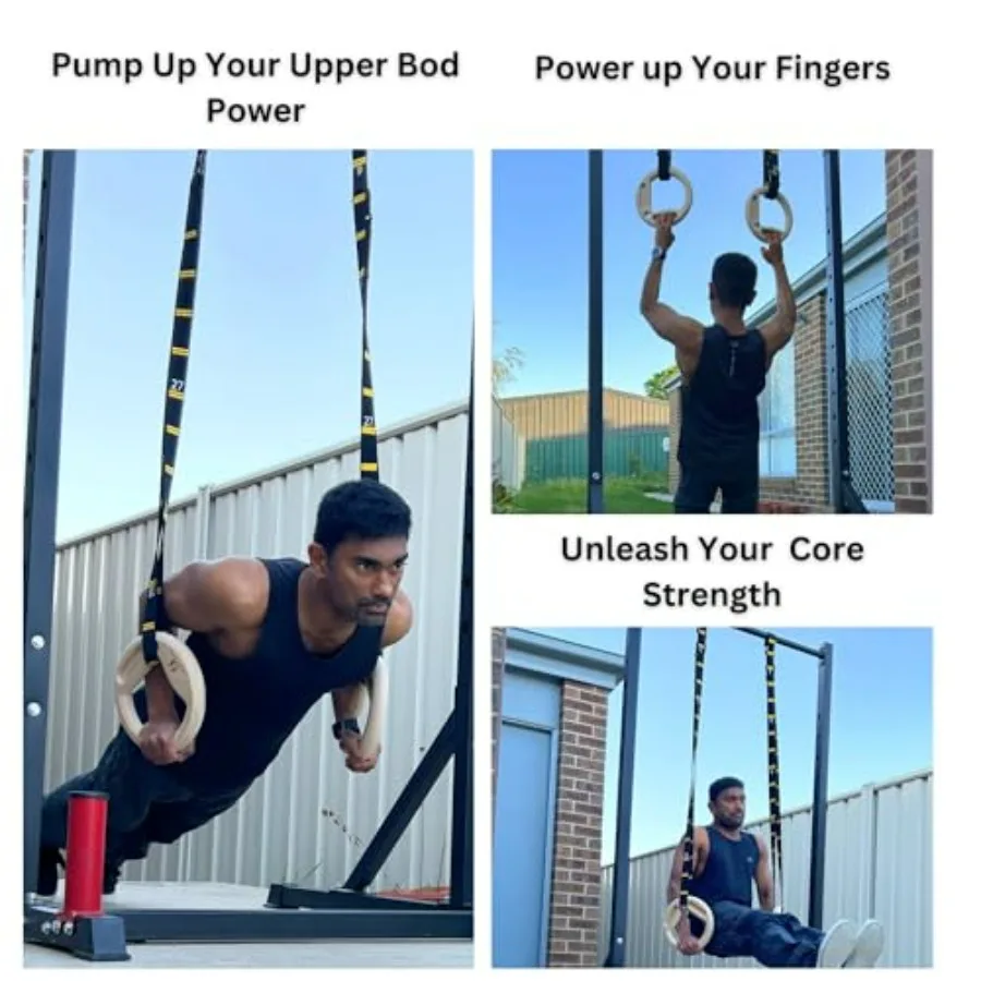 Wood 32mm Gymnastic Rings with Finger Training hangboard | Wooden Gymnastics Rings | Portable Finger Training Board | Hang Grip