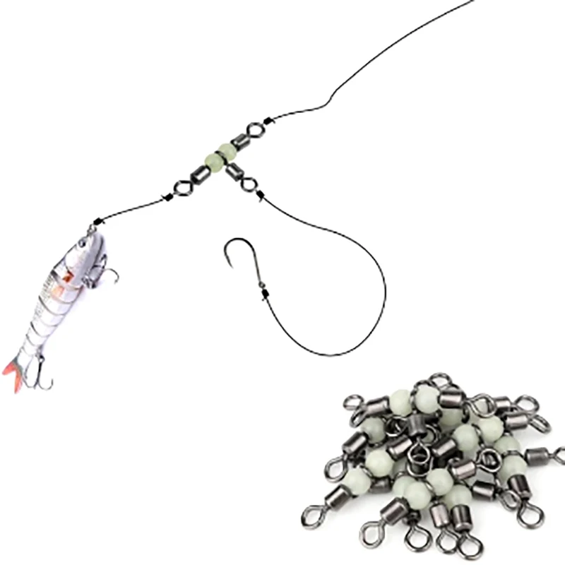 

3way Luminous T-shape Cross-Line Rolling Swivel With Pearl Beads Fishing Swivels Fishhooks Fishing Connector Fishing Accessories