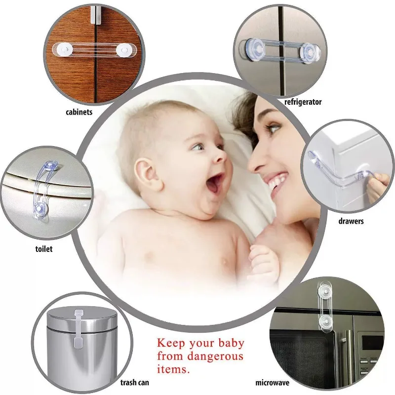 Cabinet Lock Child Lock Safety Lock 3/5/10Pcs Baby Safety Cabinet Locks & Straps Kids Plastic Drawer Locks for Home Proofing Adjustable Length for Secure Closure