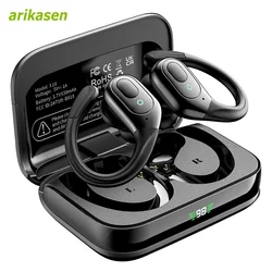 Wireless Sports Earbuds with 75H Playtime and LED Power Display, IPX7 Waterproof, Deep Bass Sound Quality (Black)