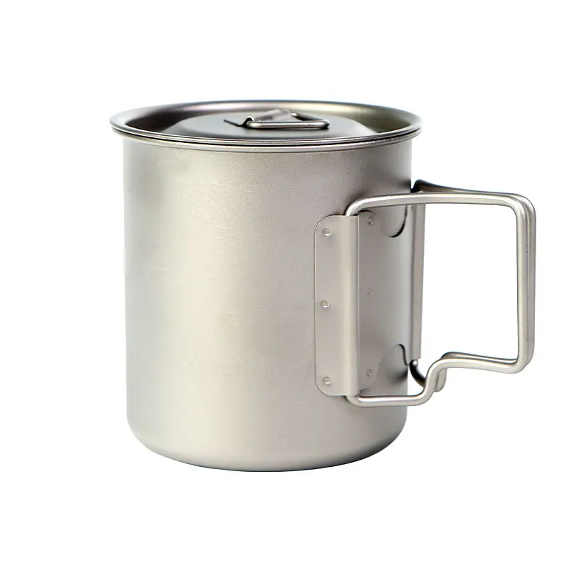 Camping Titanium Cups 450ml 550ml 650ml 750ml Ti Cups Cooking Pot Ultralight Folding Handle 3