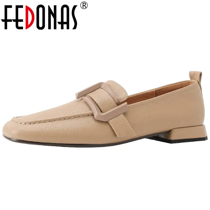 

FEDONAS Retro Mature Women Pumps Spring Summer New Square Toe Low Heels Office Ladies Casual Genuine Leather Loafers Shoes Woman