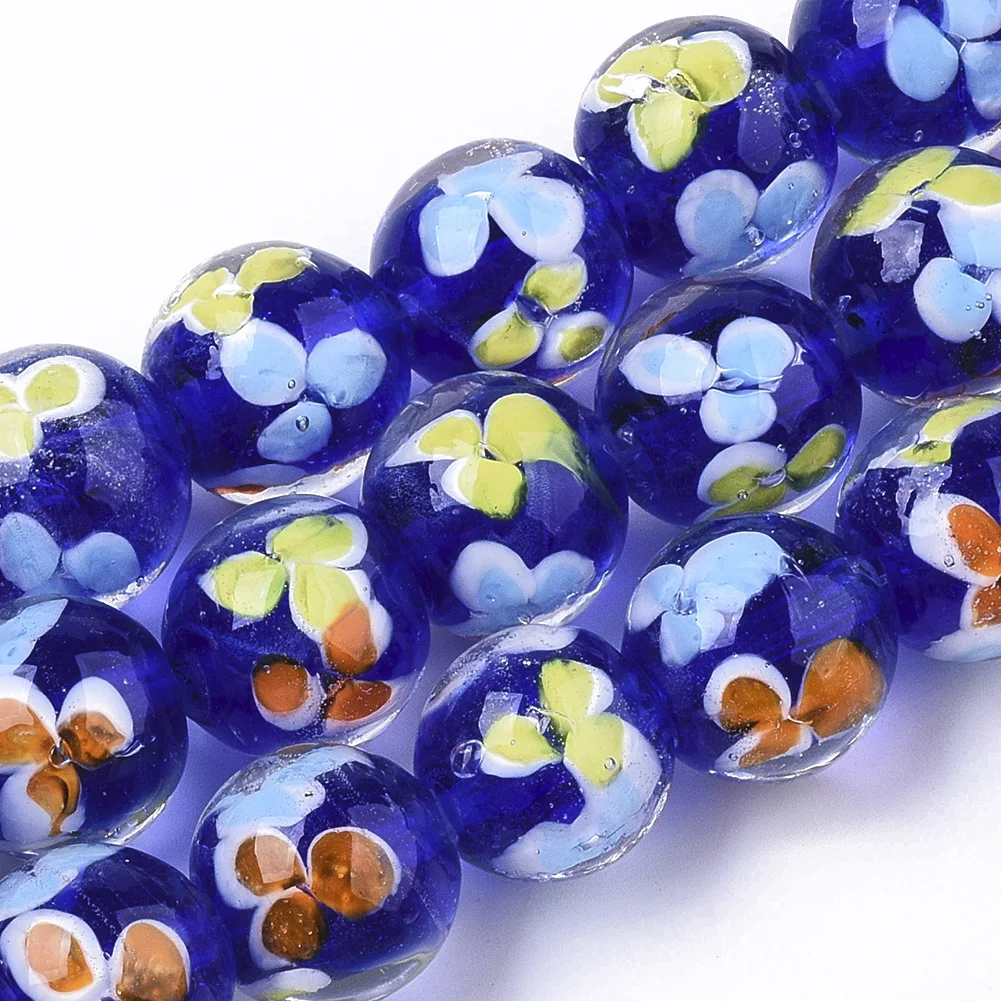 45pcs/Strand 12mm Colorful Inner Flower Round Handmade Lampwork Bead Strand Loose Beads for Bracelet Necklace DIY Jewelry Making