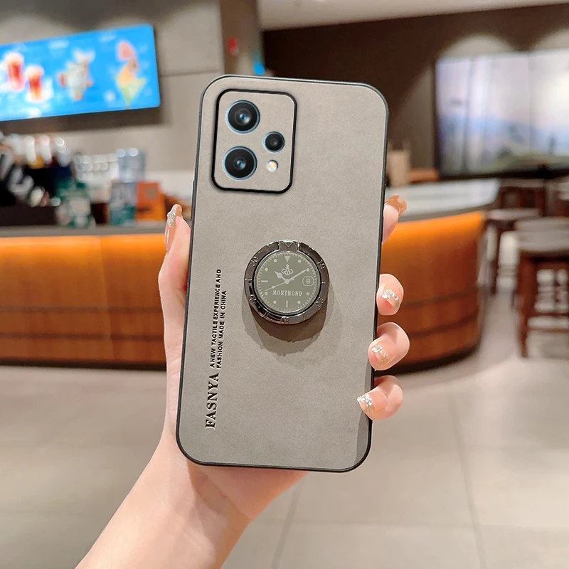 Realme9 Luxury SheepSkin Leather Ring Holder Phone Case On For Oppo Realme 8 9 9i 10 Pro Plus 4g 5g Back Cover Realme8 Realme10