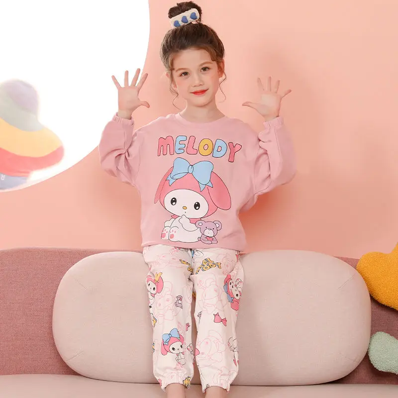 

New My Melody Kuromi Anime Kawaii Sanrio Children Hooded Pants Pajamas Cute Cartoon Cinnamoroll Home Wear Clothing Girls Toys