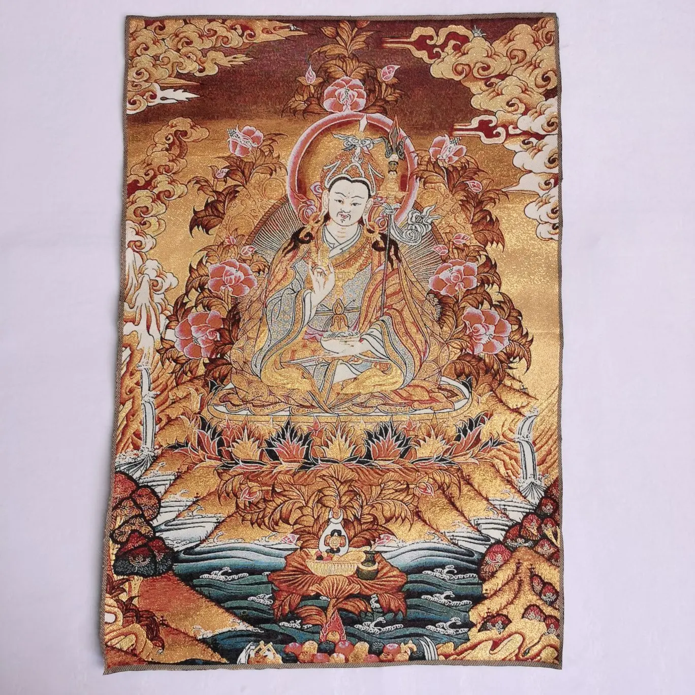 

36-дюймовая тибетская вышитая ткань, шелк, буддизм, гуру Padmasambhava Tangka Фреска тханка, Будда, домашний декор