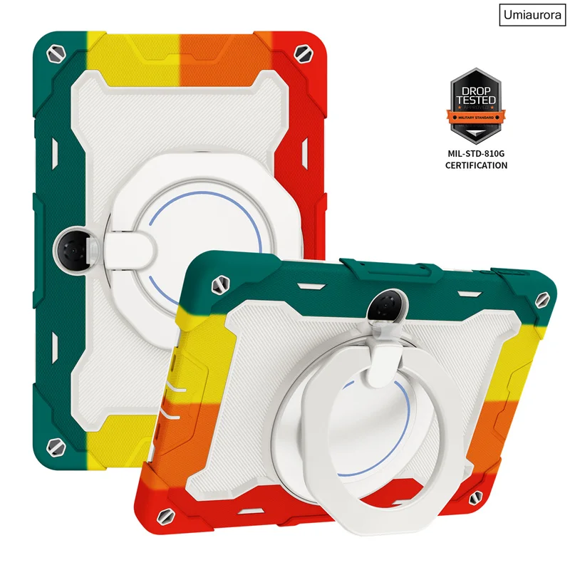 Shockproof Rugged Tablet Case with Pull Ring Stand and Strap - Enhanced Protection Cover