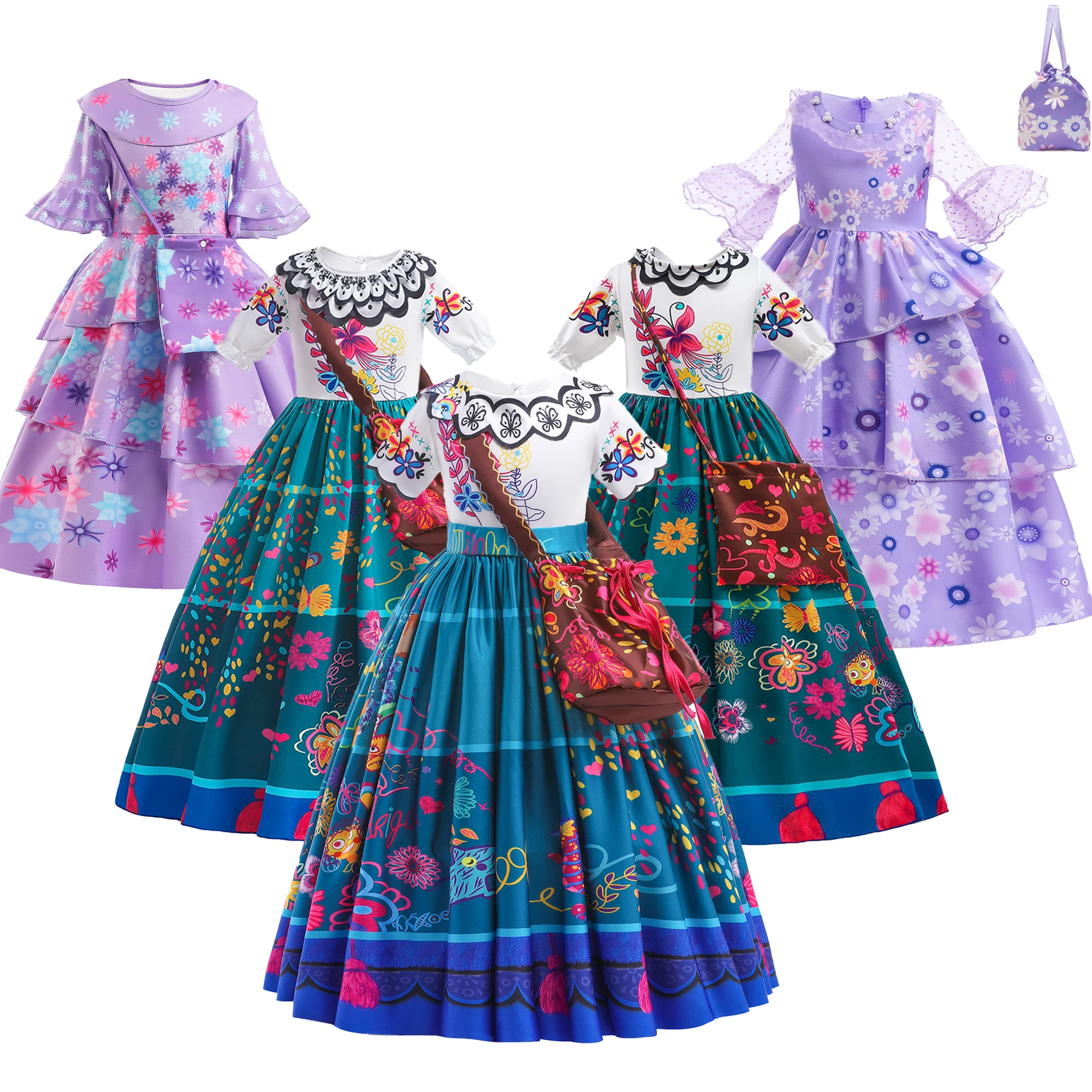 Mirabel Encanto Costume Cosplay Abiti Per Ragazza Fancy Halloween Princess Birthday Party Dress Isabela Carnival Charm Bag Outfit