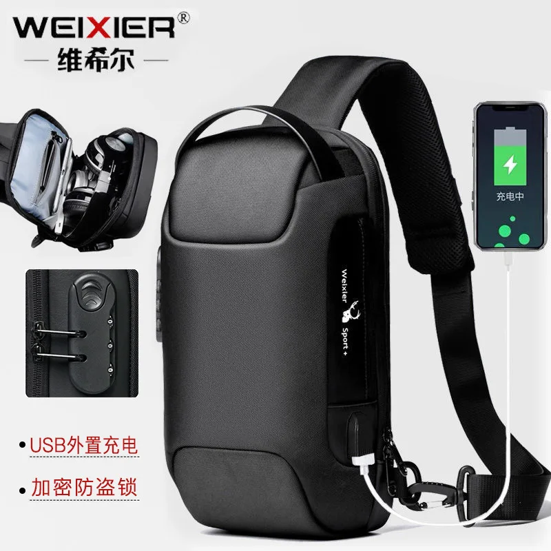 

Men's Waterproof USB Oxford Crossbody Bag Anti-theft Shoulder Sling Bag Multifunction Short Travel Messenger Chest Pack For Male