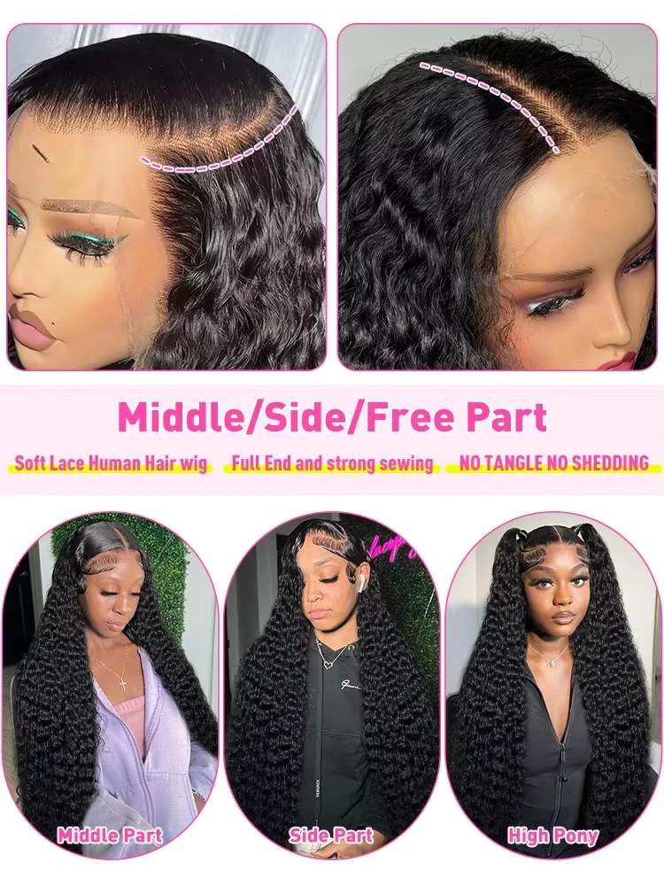 Density Deep Wave Frontal Wig 13x4 13x6 HD Curly Lace Front Human Hair Wigs Brazilian 5x5 Glueless Closure Wig For Women 30 Inch