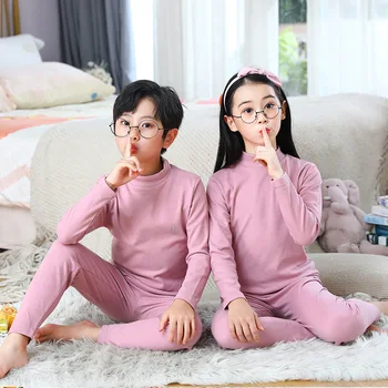 Autumn Winter Thermal Underwear Suit Girls Clothing Sets Boys Pajama Sets Baby No Trace Warm Sleepwear Candy Colors Kids Clothes 4