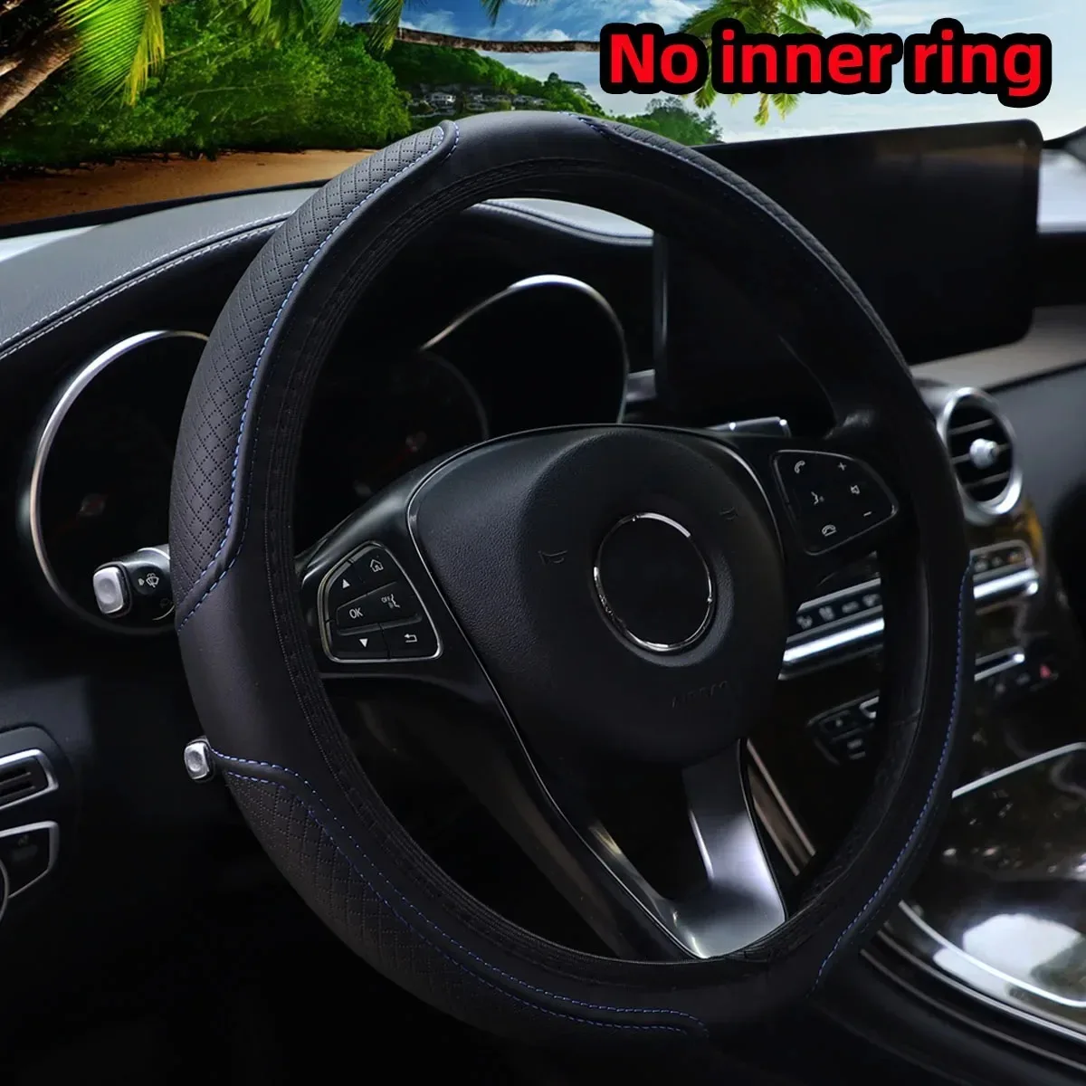 Artificial Leather Three-dimensional Embossed-car without Inner Ring Steering Wheel Cover Auto Parts for 14.5-15 Inches