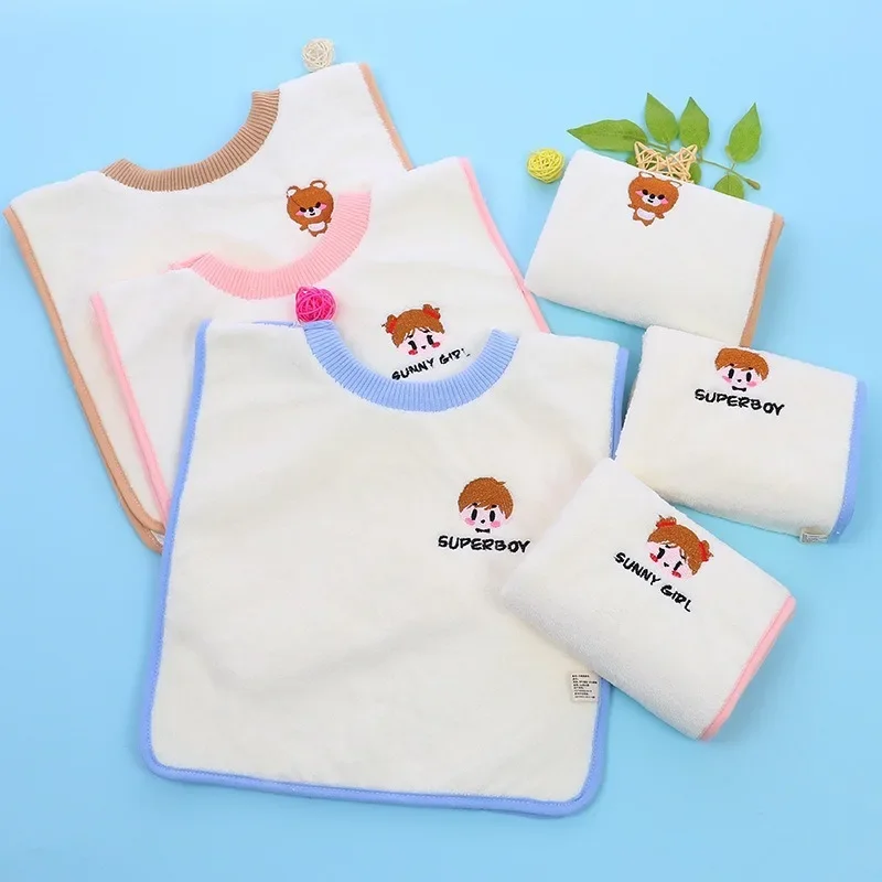 

Children's Washcloth Coral Velvet Baby Eating Bib Rice Pocket Waterproof Saliva Towel Baby Bib Face Wash