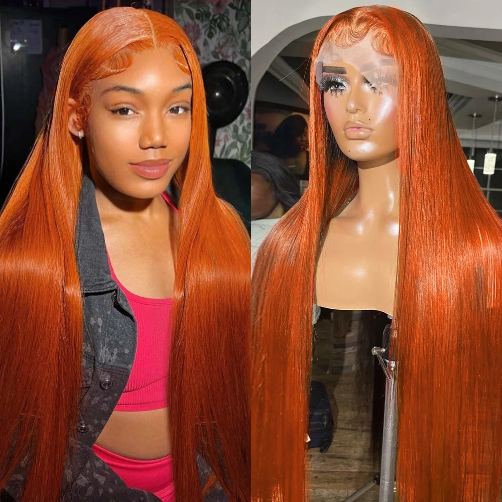 

Ginger Orange Hd Lace Wig 13x6 Human Hair Brazilian Highlight Color Wigs Pre Plucked Straight 13x4 Lace Frontal Human Hair Wig