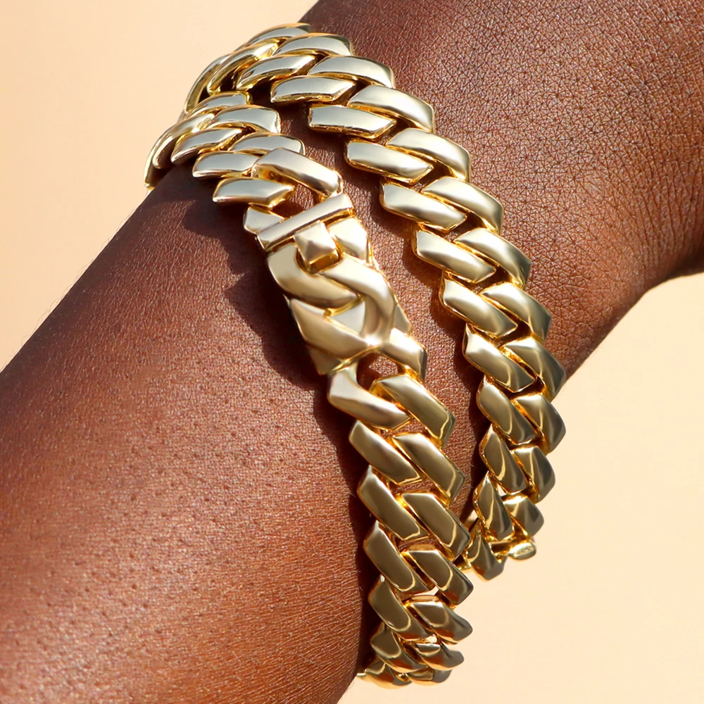 Gold Color Rhombus Cuban Link Chain Bracelets for Women Men - Main Image
