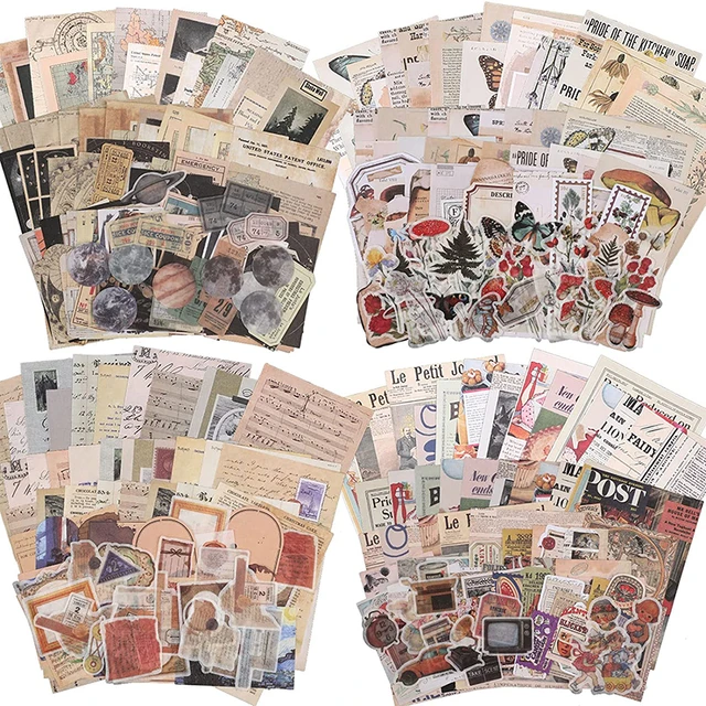 230Pcs Vintage Journaling Scrapbooking Supplies Scrapbook Stickers &Paper  Aesthetic Stickers Kits for Collage Picture Frames