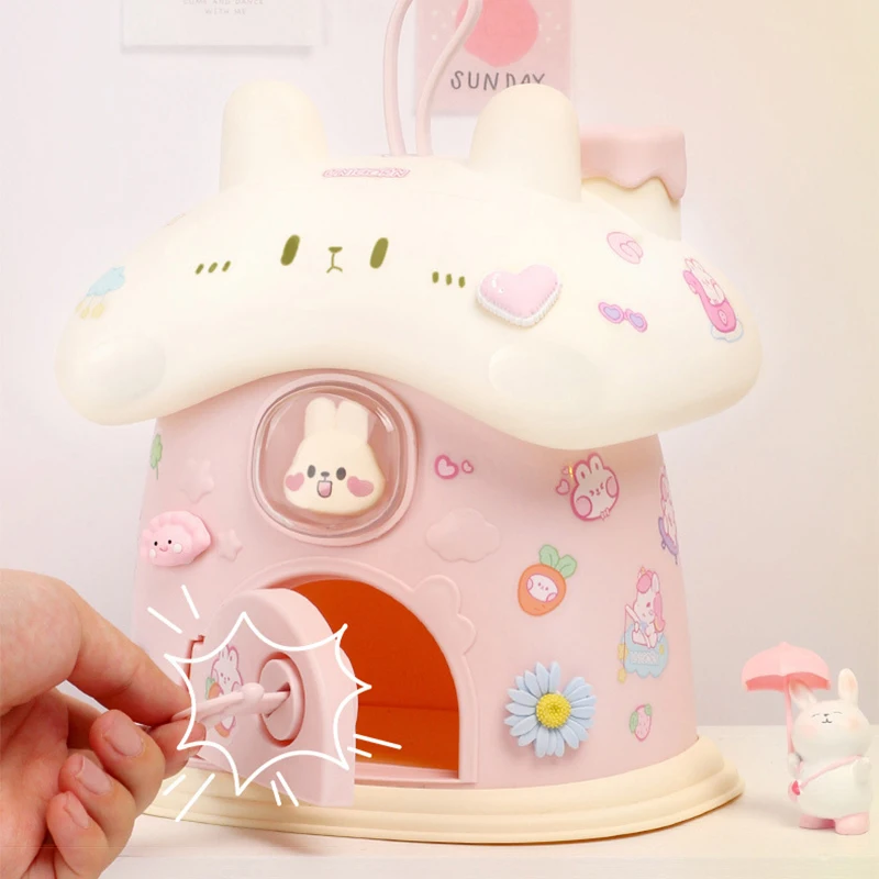 Cute Rabbit Piggy Bank Large Capacity Cash Coin Box DIY Creative With Lock Key Desktop Decoration Toys Gifts for Kids Girls 4