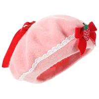 Berets Strawberry Bow Woolen French Beret Hat Wool Cap 56-58Cm Handmade Fashion Warm Hat Gift Halloween Christmas Xmas 1