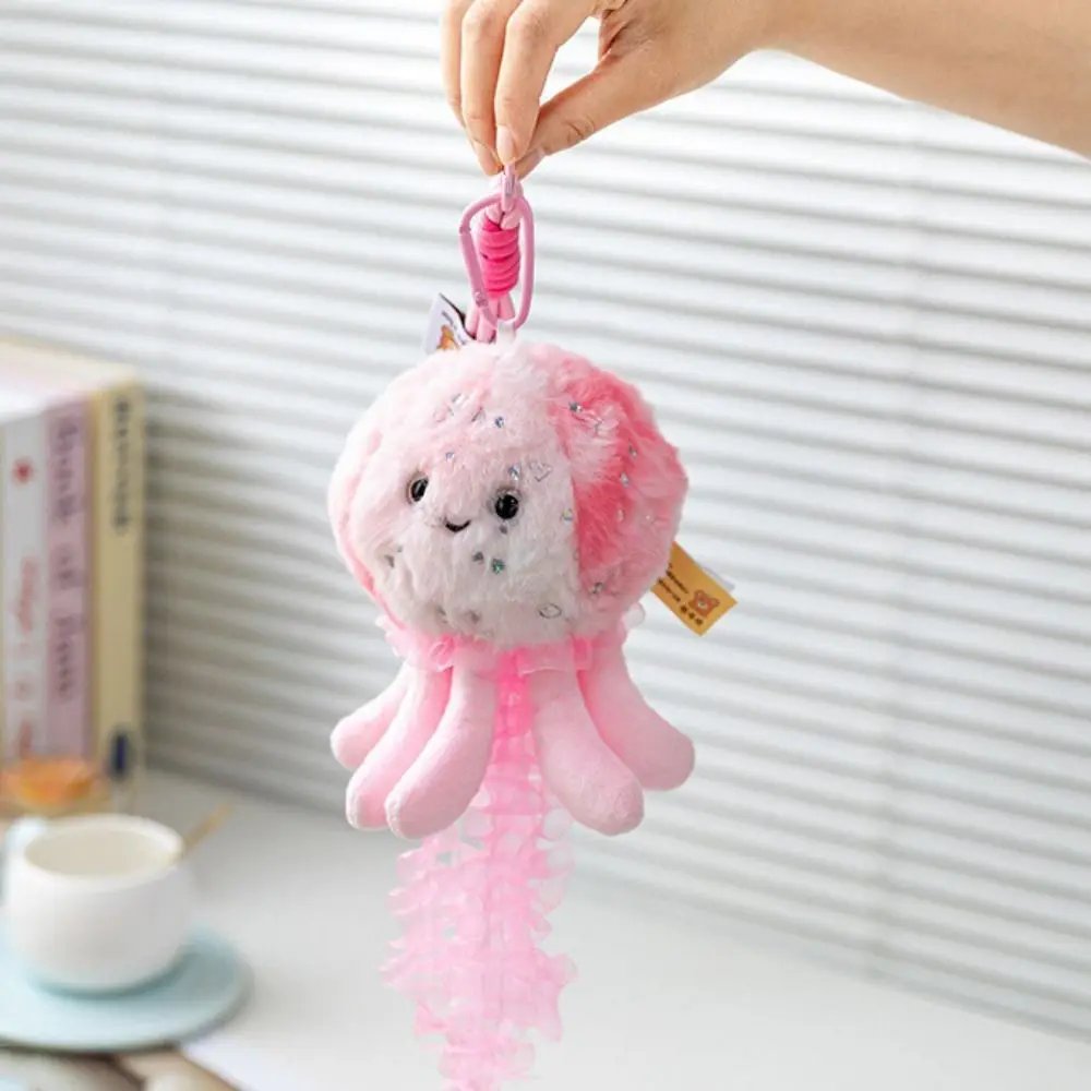 Silk Ribbon Lovely Jellyfish Keychain Creative Octopus Marine Organism Pendant Color Cute Plush Jellyfish Pendant Backpack Decor