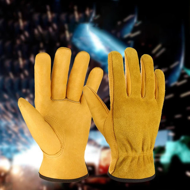 Leather Work Gloves Yellow Thorn Proof Men Protection Safety Gardening  Glove