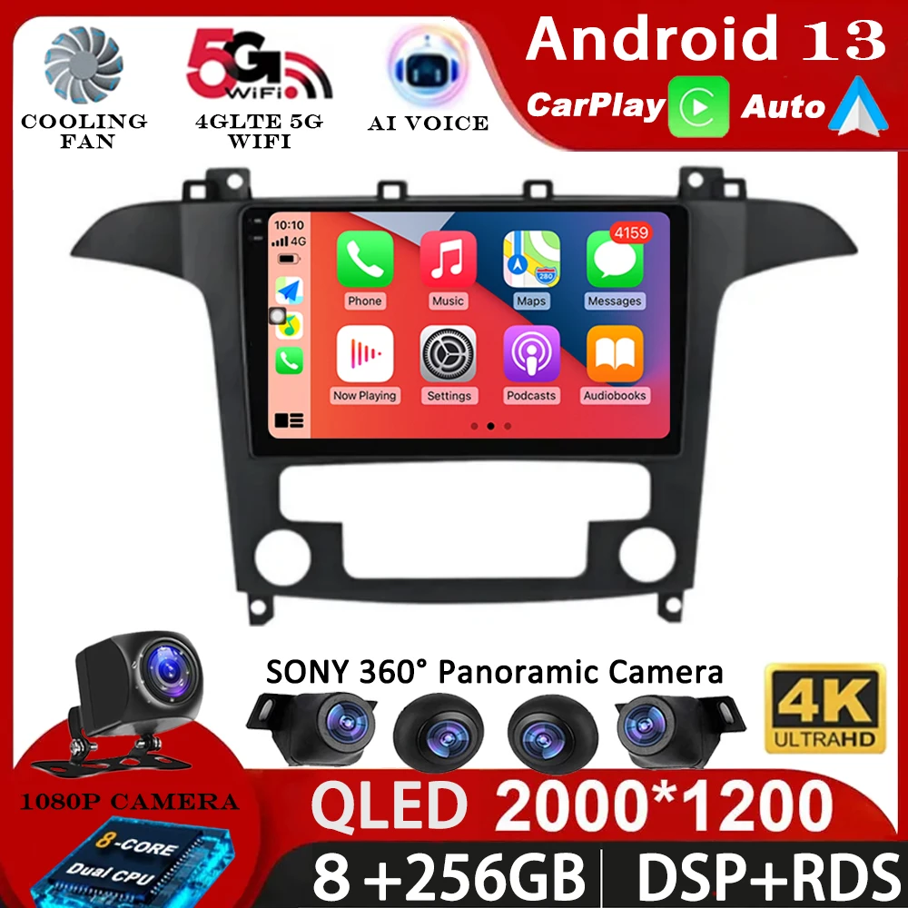 

Android 13 WIFI+4G Stereo Car Radio For Ford S Max S-MAX 2007-2015 Multimidia Video Player Auto CarPlay GPS DVD 2Din BT 2K QLED