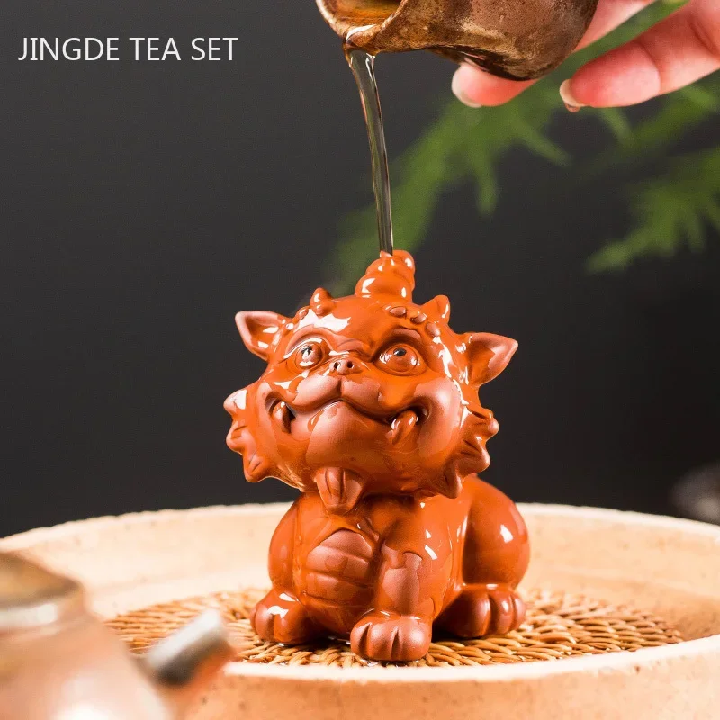 Handmade Purple Clay Tea Pet Lucky Fortune Animal Statue Tea Figurine Ornaments Home Tea Set Decoration Accessories Crafts
