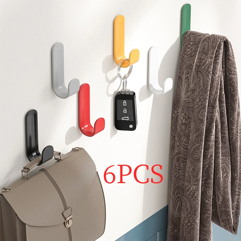 6pcs Wall Hooks Key Cloth Hanger Hook Bathroom Robe Towel Holder Rack Kitchen Storage Organizers