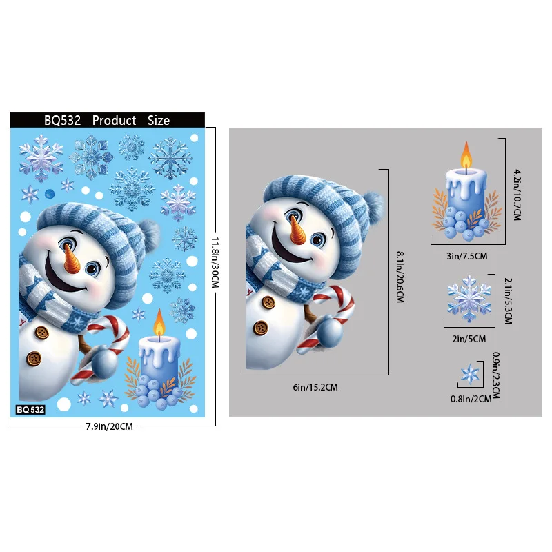 Christmas Decorative Stickers Cartoon Santa Snowmen Bells Static Window Glass Stickers for Holiday Party Decor