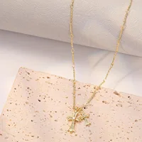 Cross Necklace K Gold/Silver Plated Double Cross Pendant Necklace Diamond Cross Link Chain Jewelry Religious Gifts for Women 2