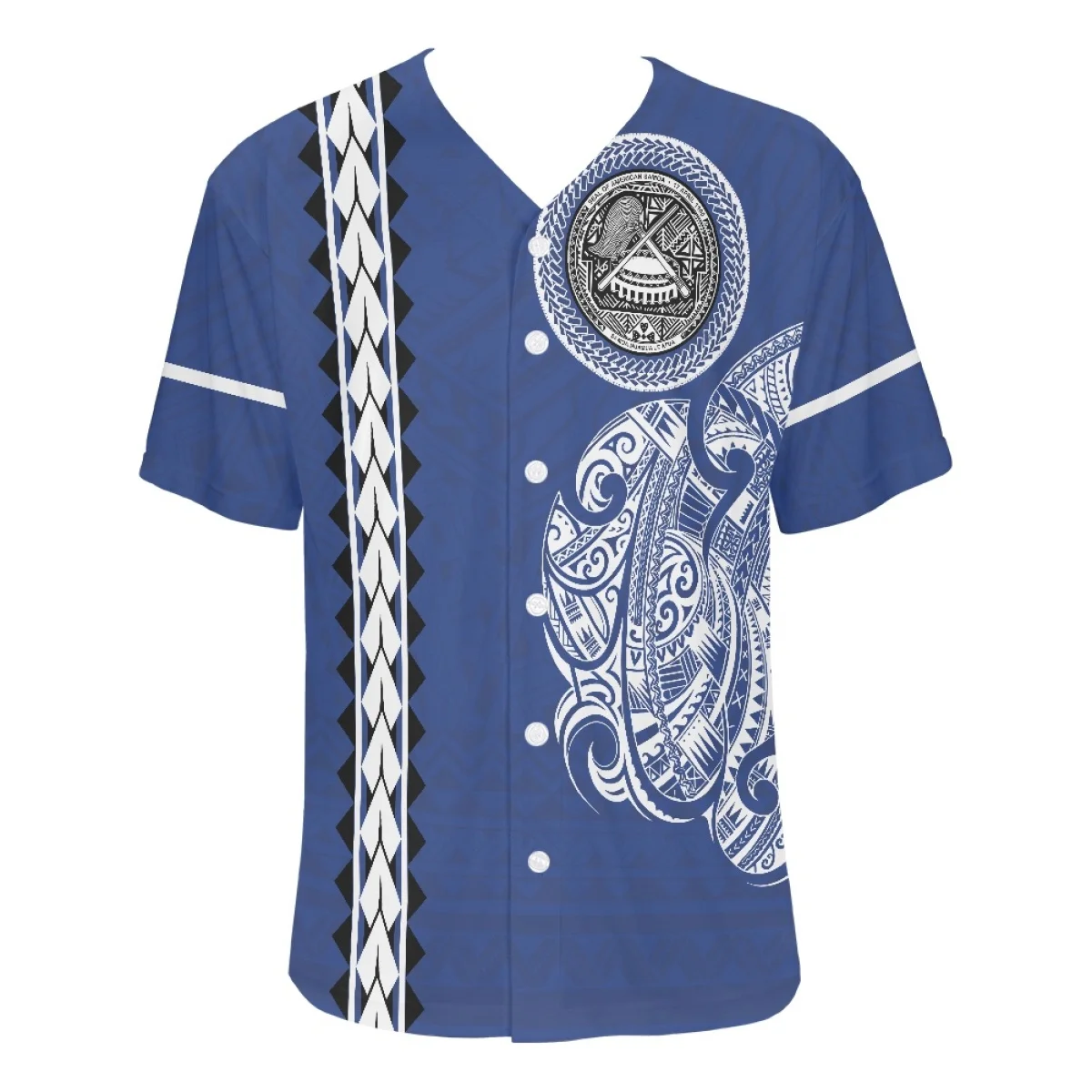 

Hawaii Polynesian Tribal Summer New Breathable Baseball Clothing American Samoa Print V-Neck Short Sleeve Baseball Uniform