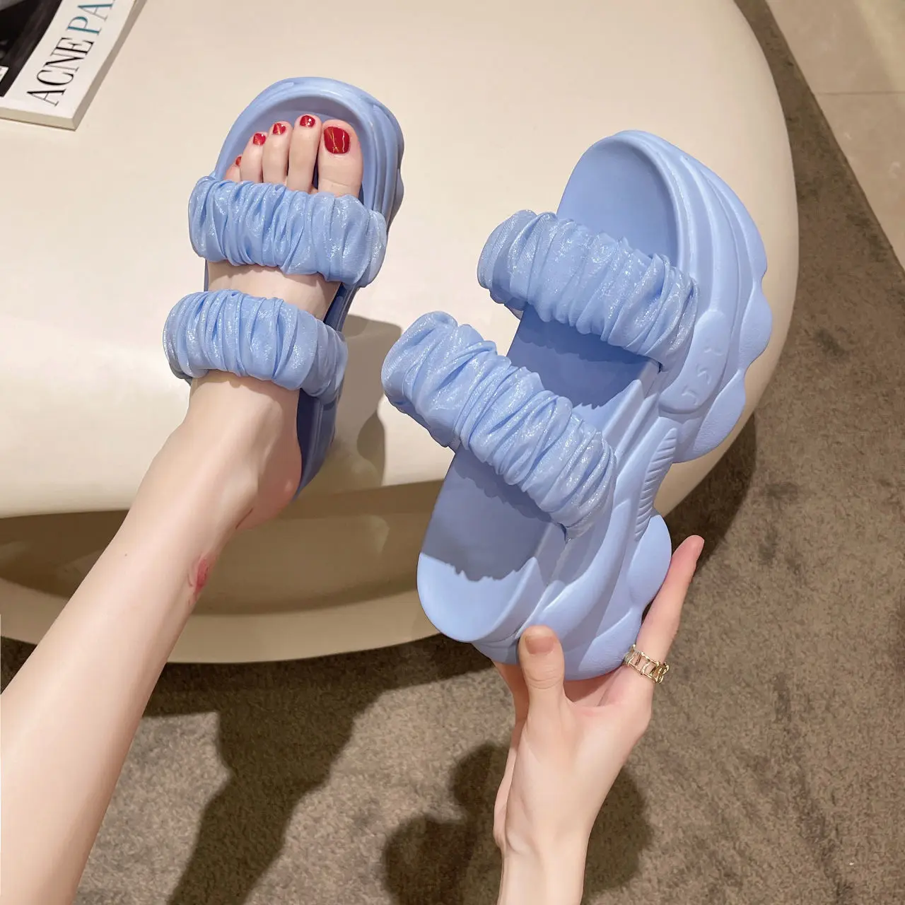 

Summer Women's Shoes Peep-Toe Slippers Women's Wedge Heel Fashion Half Slippers Super High Heel Platform Muffin Peep Toe Shoes