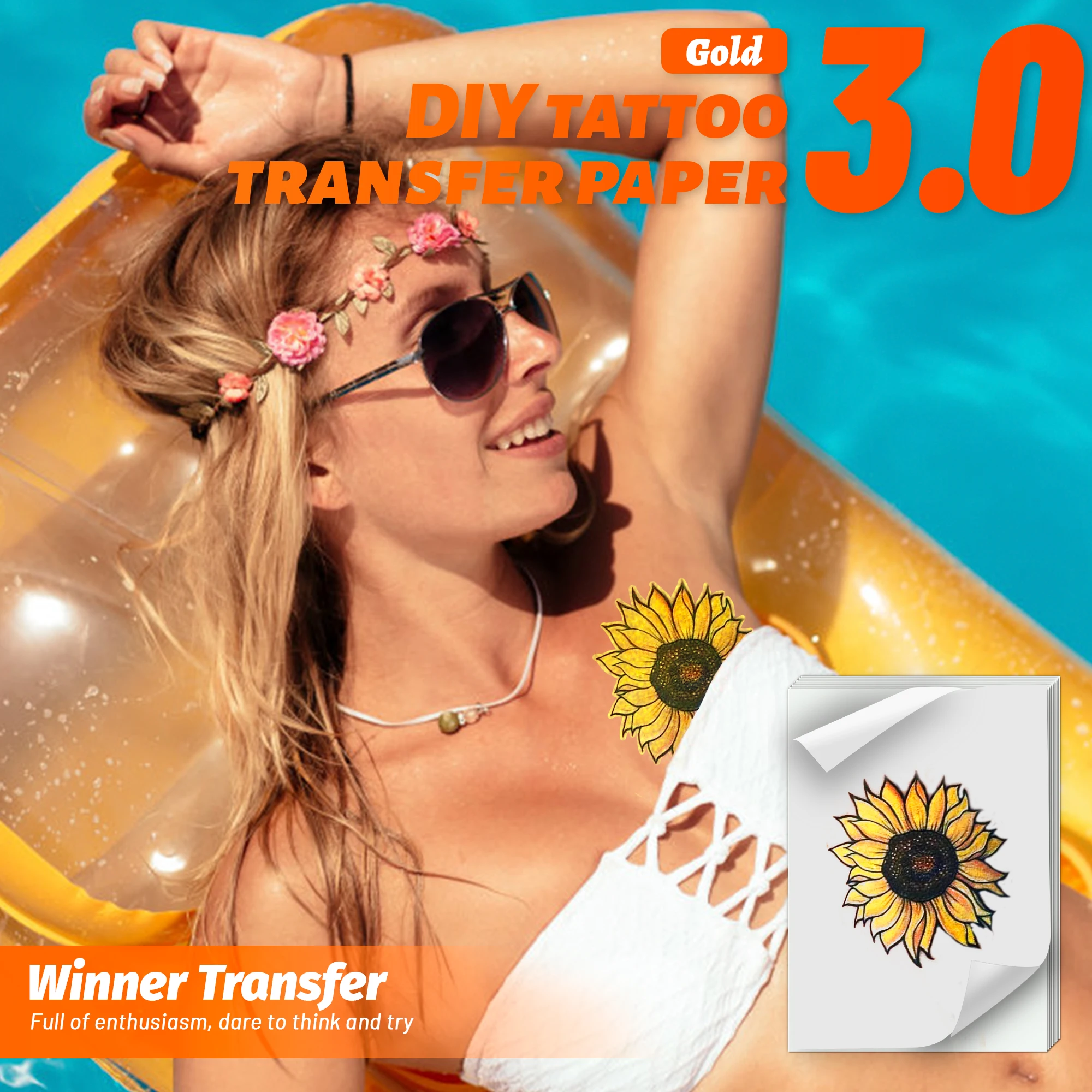 WinnerTransfer Printable Tattoo Transfer Paper Gold Real Tattoo Effect  Tattoo Printing Paper A4 Temporary Tattoos for Body Skin