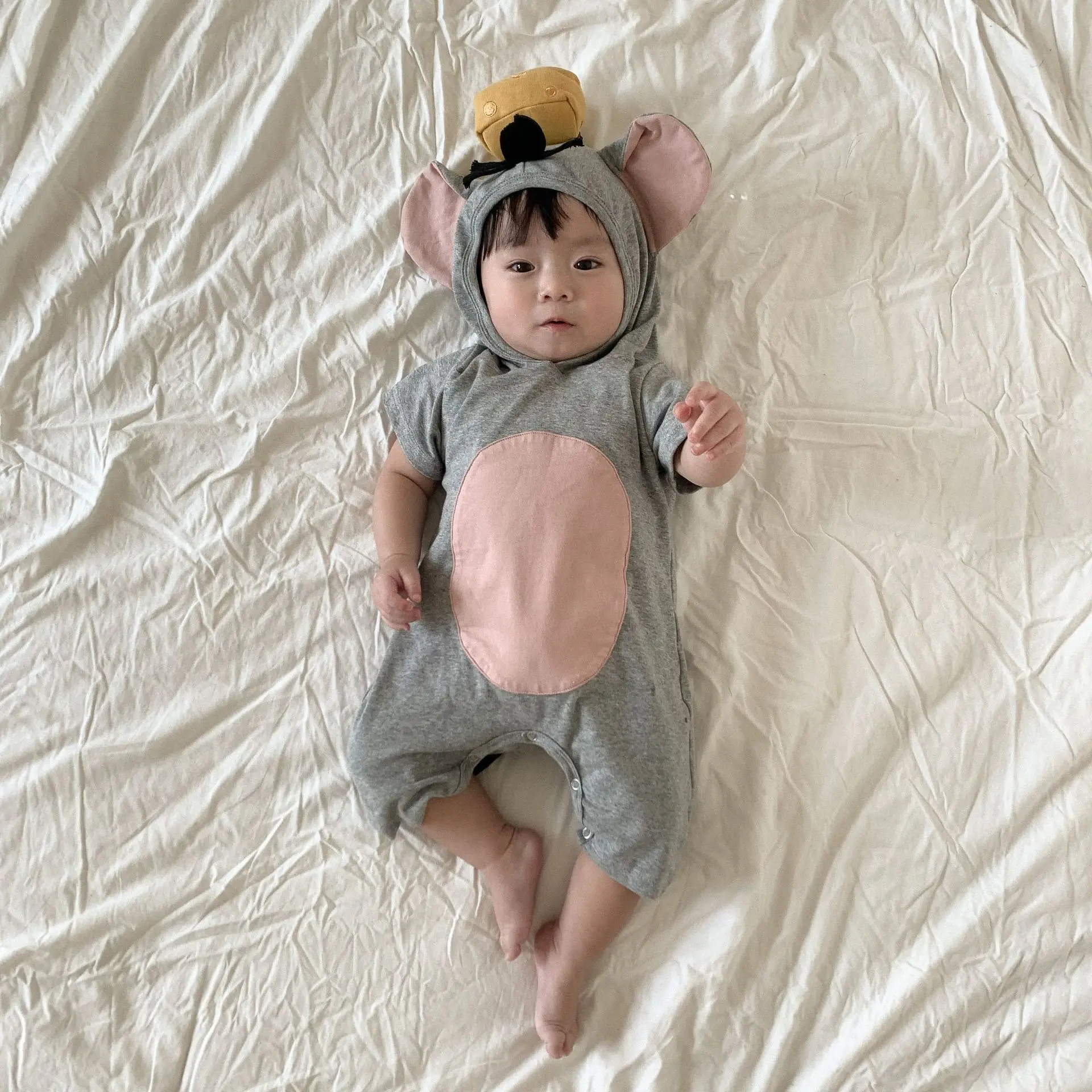 Newborn Knitting Romper Hooded  2022 Summer New Baby Cartoon Mouse Romper Toddler Infant Short Sleeve Jumpsuit Cute Boys Girls Romper Baby Mouse Clothes 0-24M Newborn Sailor Romper Girls Boy Costume Anchor