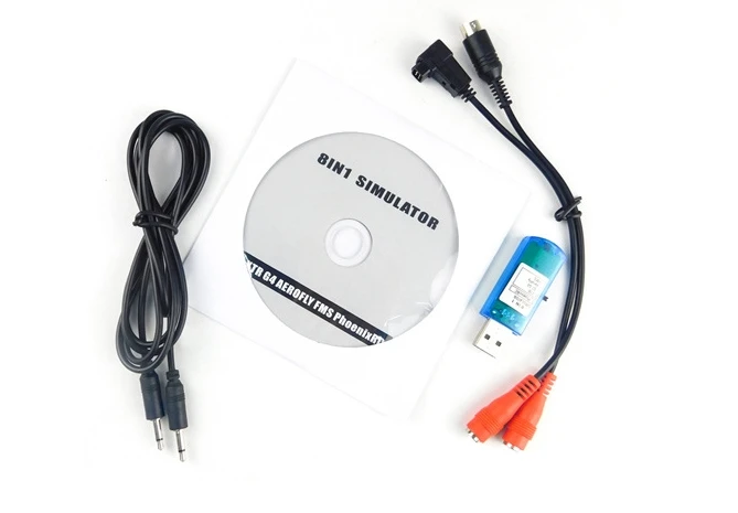 Câble Simulateur Vol USB 8 en 1 FS-SM106 branché sur une radio, prêt pour la formation RC sur simulateur