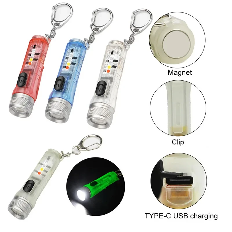 Compact Rechargeable LED Keychain Flashlight - High Power Magnetic USB Torch for Camping, Long Range Illumination