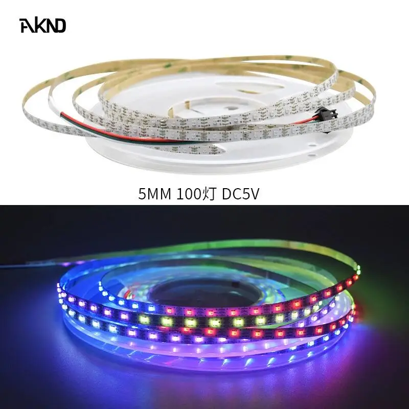매우 좁은 PCB 5mm 폭 DC12V WS2812-2020 개별적으로 주소 지정이 가능한 RGBIC 조명 스트립 IP20 100/120/160/200LED/m