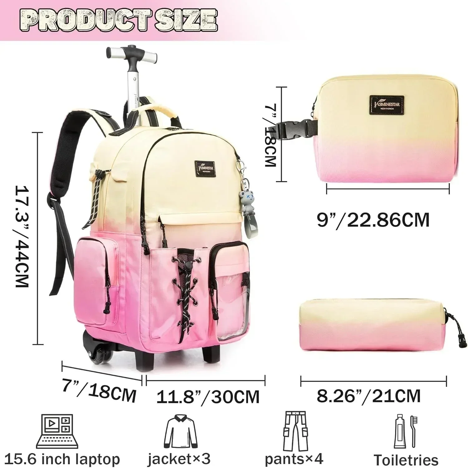 School Bags for Girls with Wheels Trolley 3 Pcs for Teens Boys Rolling Backpack Set with Lunch Bag Carry on Luggage with Roller 2