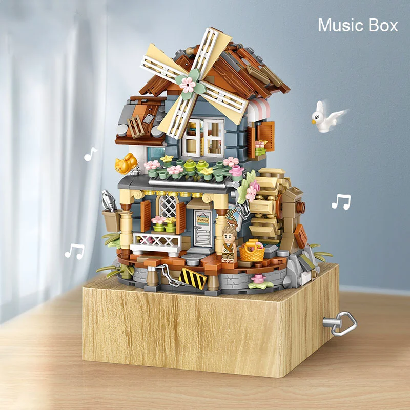 classical windmill house music box music box small particles assembled building blocks toy national tide puzzle model the complete classical music guide