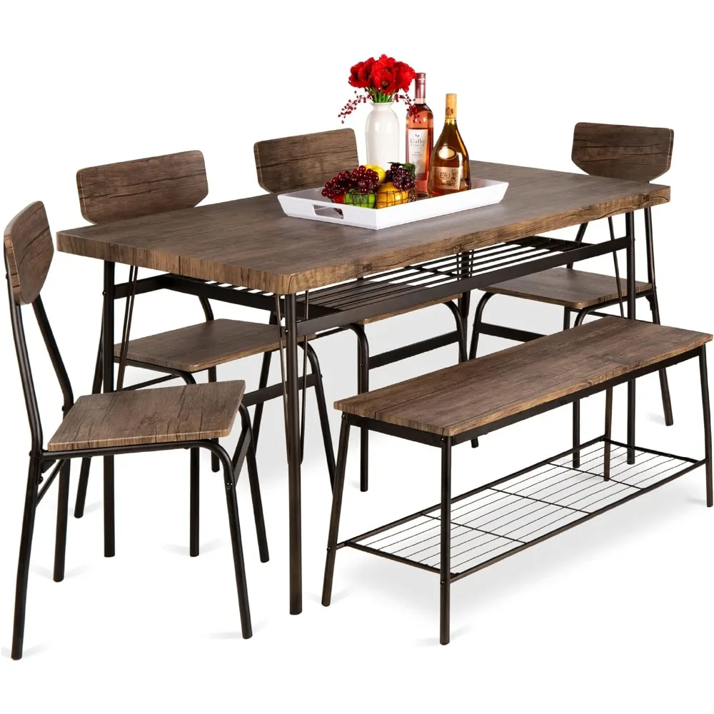 

Best Choice Products 6-Piece 55in Modern Dining Set for Home, Kitchen, Dining Room w/Storage Racks, Rectangular Table, Bench