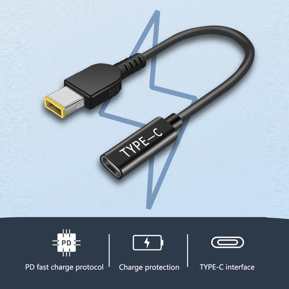 Lenovo Thinkpad USB C 케이블 코드 용 새 노트북 전원 공급 장치 어댑터 케이블 USB Type-C 암-사각형 팁 수 플러그 변환기
