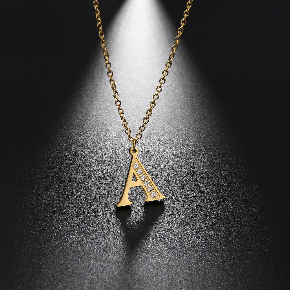 Elegant Gold Alphabet Pendant Necklace with Clear Zircon Accent