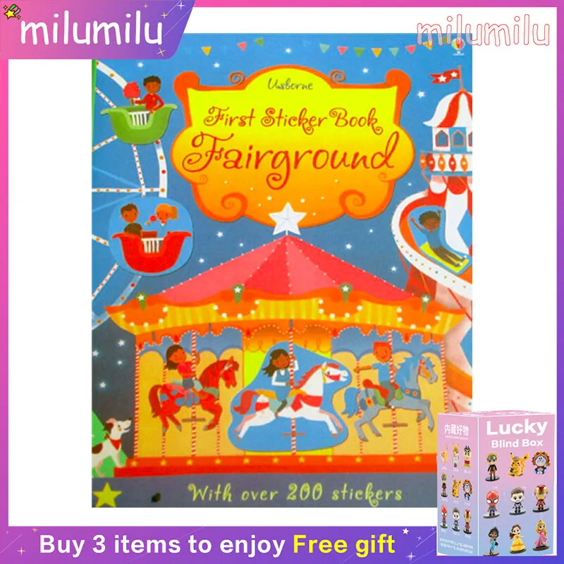 

MiluMilu Usborne Original Popular Books First Sticker Book Fairground Colouring English Activity Story Picture