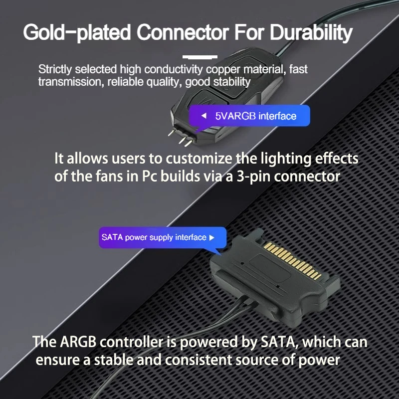 5V 3핀 ARGB 컨트롤러 - SATA 전원 공급 장치 컴퓨터 케이스용 미니 RGB 컨트롤러 ARGB 팬, 쿨러, LED 스트립 등