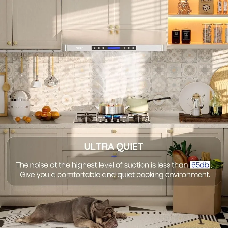 EKON 30 inches Under Cabinet Range Hood, 900 CFM Stainless Steel Kitchen Chimney Vent, 4 Speed Touch Screen Control 3