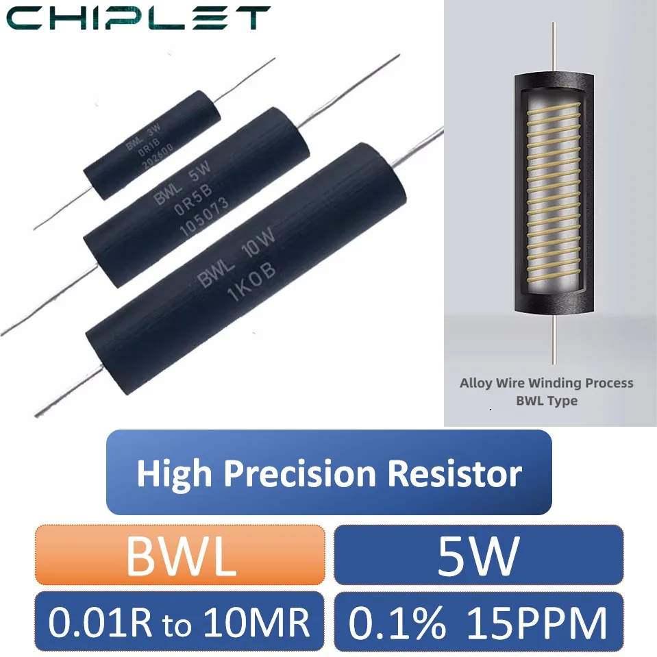 2Pcs 5W EE BWL High Precision Resistor 0.1% Low Temperature Coefficient Drift Sampling Non-inductive 4R 50R 0.01R to 10MR 15PPM