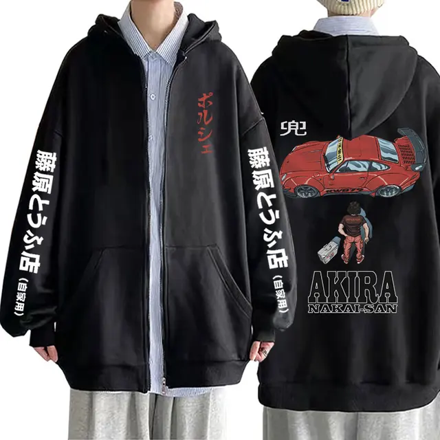 Anime Drift Initial D AE86 Akira Nakai San Zipper Hoodie Unisex Manga Clothes Mazda RX7 R34 Skyline GTR JDM Racing Zip Up Jacket